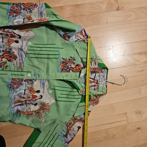 Vintage Light Green button-up blouse chemise Chinese print - Picture 9 of 9